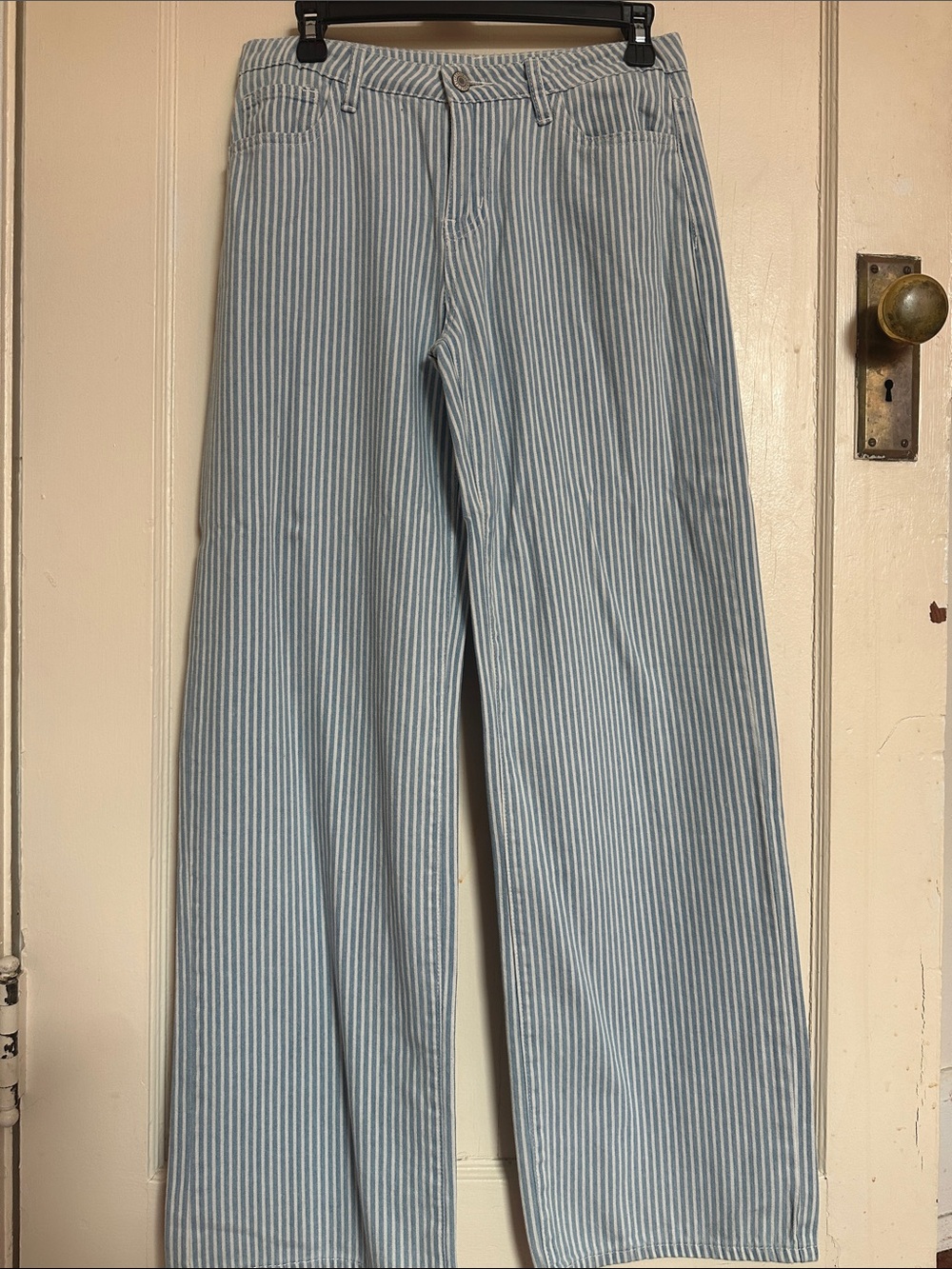 Brandy Melville Light Blue and White Vertical Stripe Trousers - Picture 1 of 4